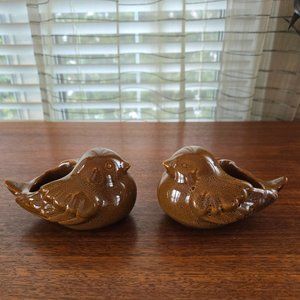 VTG PartyLite Brown Birds Set of 2 Ceramic Tealight Votive Holders 5.25"